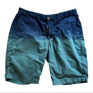 1901 Men's Slim Fit Blue & Green Ombre Flat Front Chino Shorts Sz 32 R